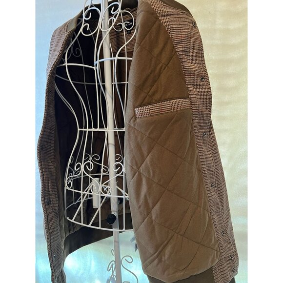 Brixton Plaid Bomber Jacket XL Men's Cotton & Polyester Brown & Tan - Picture 5 of 6